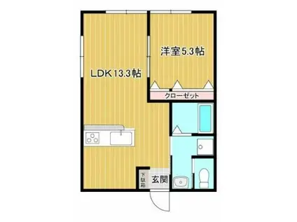 岡本アパート(1LDK/2階)の間取り写真