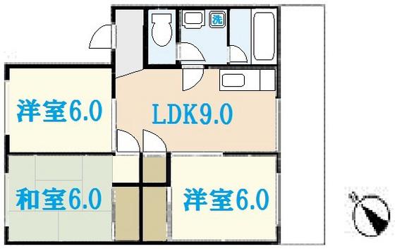 カルチェ川内(3LDK/1階)の間取り写真