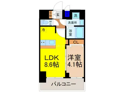 プレサンス桜山駅前アフォード(1LDK/14階)の間取り写真