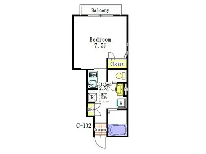 グリーンヴィレッジC(1K/1階)の間取り写真