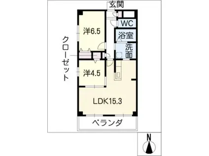 アトリオ岩倉(2LDK/1階)の間取り写真