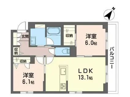 シャトー ワイエス(2LDK/3階)の間取り写真