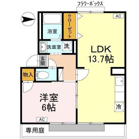 スカイコート21A(1LDK/1階)の間取り写真