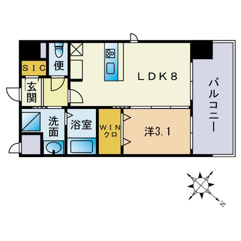 アクシオン高宮駅前グラシア(1LDK/8階)の間取り写真