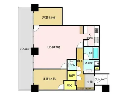 くまもと森都心(2LDK/34階)の間取り写真