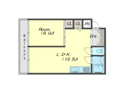 ヴィラ六甲道(1LDK/2階)の間取り写真