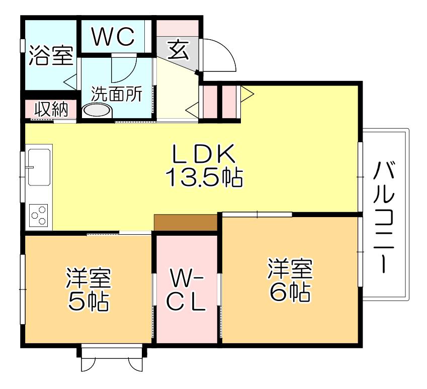グランシャリオ小森野A棟(2LDK/2階)の間取り写真