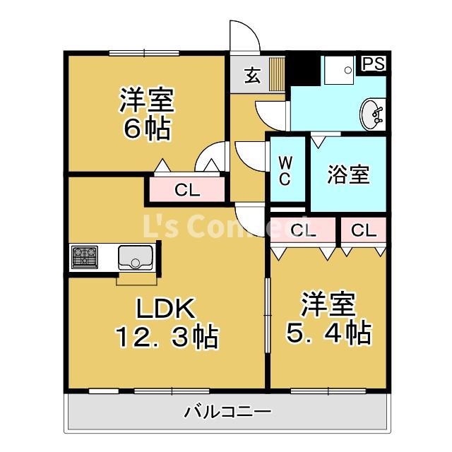 セロー明通館(2LDK/2階)の間取り写真