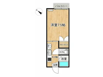 スカイハイツ有福(1K/3階)の間取り写真