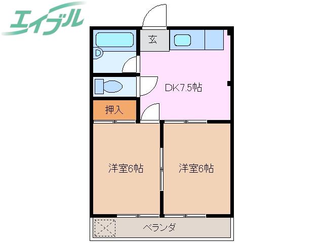 ノーブル山崎(2DK/2階)の間取り写真