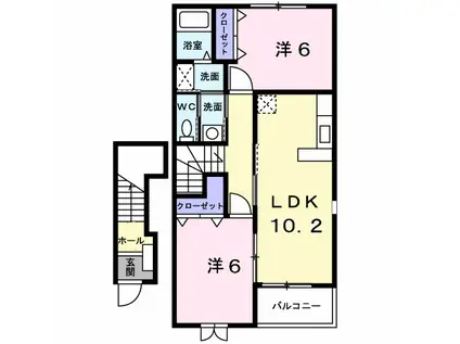 ニューグランツII(2LDK/2階)の間取り写真