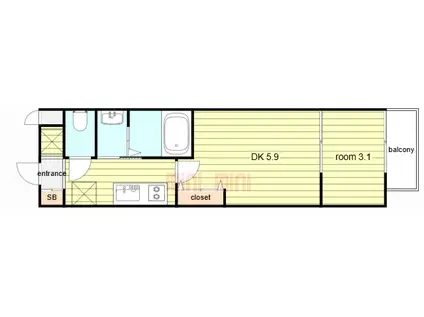 BASE青木(1DK/1階)の間取り写真