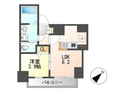 ディアレイシャス名古屋中村公園II(1LDK/10階)の間取り写真