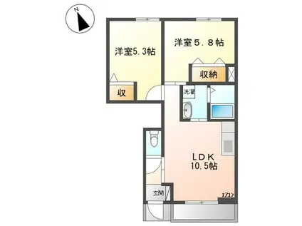 クレア花水木C(2LDK/1階)の間取り写真