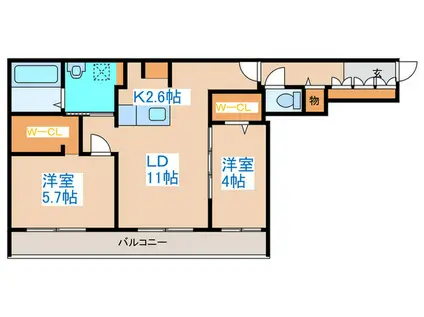 CASAAT月寒中央(2LDK/1階)の間取り写真