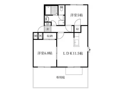 ルミエールKANYU B棟(2LDK/1階)の間取り写真