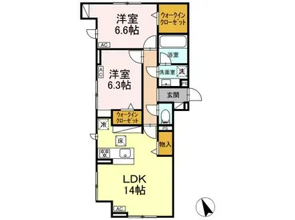 リエート(2LDK/1階)の間取り写真