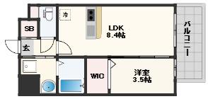 LUXE玉造南(1LDK/11階)の間取り写真