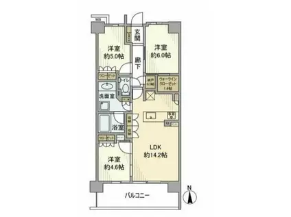 リーフィアレジデンス杉並 井草森公園(3LDK/3階)の間取り写真