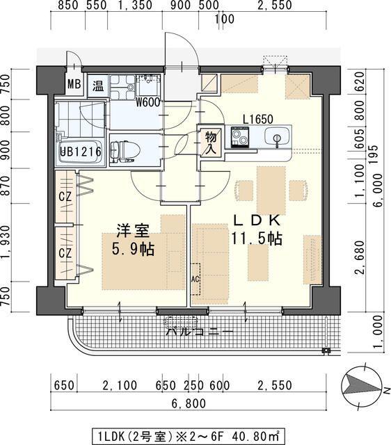 エクセレントパーク北山(1LDK/6階)の間取り写真