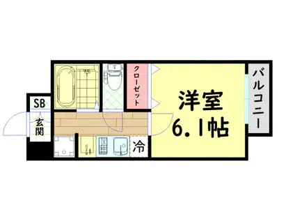 プレサンス 中之島公園グラシア(1K/13階)の間取り写真