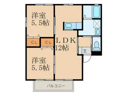 ハッピ-タウン A棟(2LDK/1階)の間取り写真