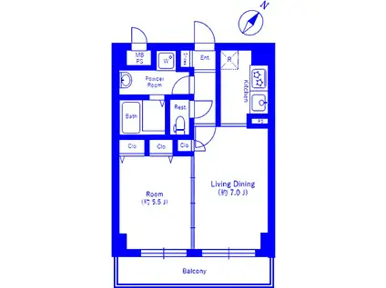 グリフォーネ横浜・西口(1LDK/2階)の間取り写真