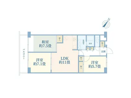 相模大野ハイライズ(3LDK/1階)の間取り写真