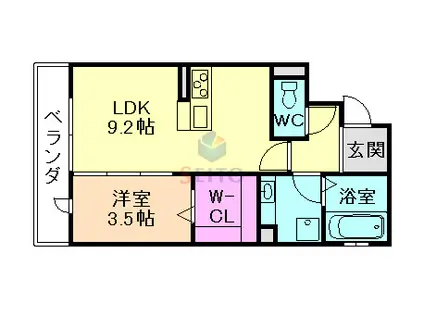 トレンタトレ豊中(1LDK/2階)の間取り写真