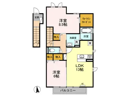 サニーサイド聖蹟Ⅱ(2LDK/2階)の間取り写真