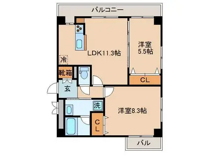 泉寿マンション(2LDK/4階)の間取り写真
