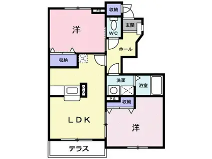 アドナイール B棟(2LDK/1階)の間取り写真