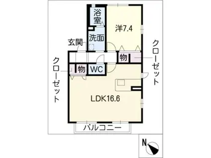 メゾンデラムールA棟(1LDK/1階)の間取り写真