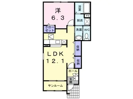 フリーデ石井I(1LDK/1階)の間取り写真