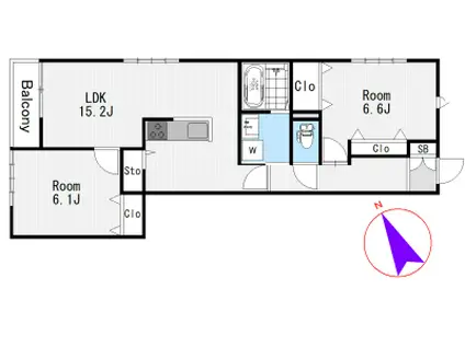 ソレイユ(2LDK/2階)の間取り写真