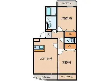 ユーミーマンション カシマ(2LDK/1階)の間取り写真