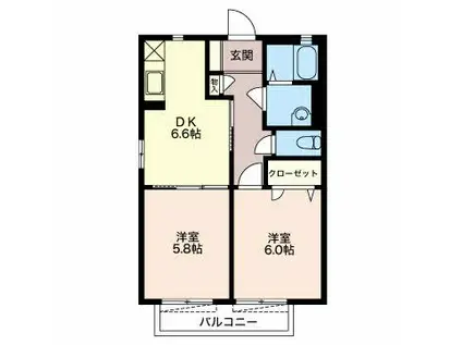 シンフォニア(2DK/2階)の間取り写真