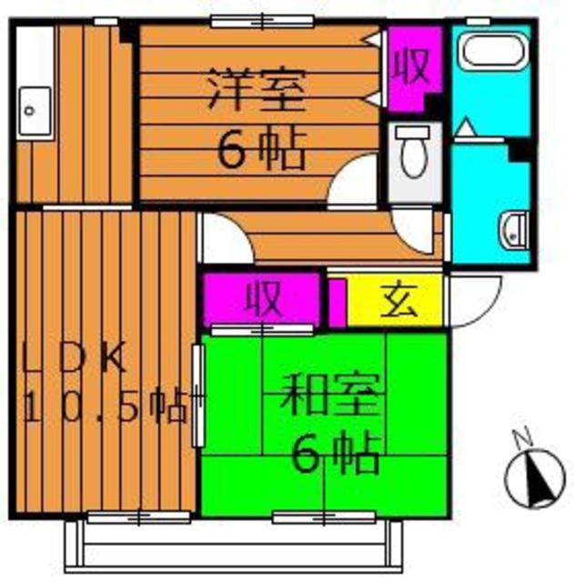 ビアン連島B棟(2LDK/1階)の間取り写真