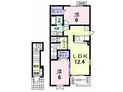 クレメント指月(2LDK/2階)の間取り写真