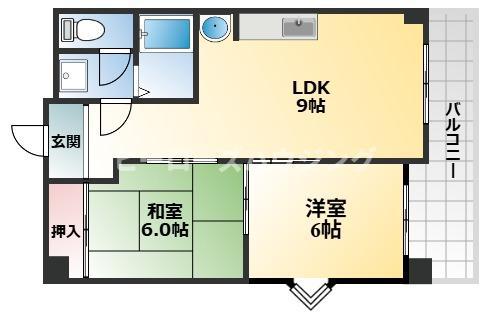 ハイツ北之防(2LDK/4階)の間取り写真