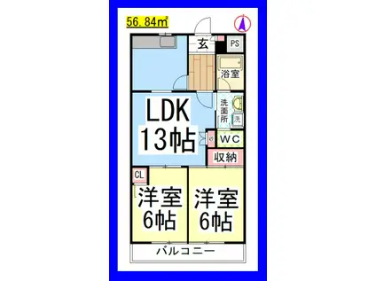 シャロン中央林間(2LDK/3階)の間取り写真