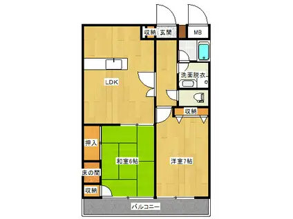 フクロクハイマンション3号館(2LDK/10階)の間取り写真