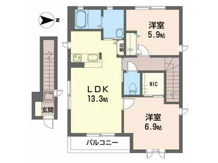 メゾン・ド・KIKI(2LDK/2階)の間取り写真