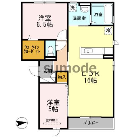 プルメリア(2LDK/1階)の間取り写真