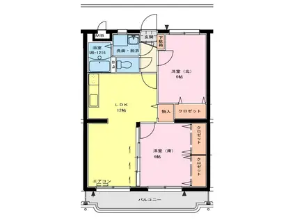 サンヴィレッジ(2LDK/3階)の間取り写真