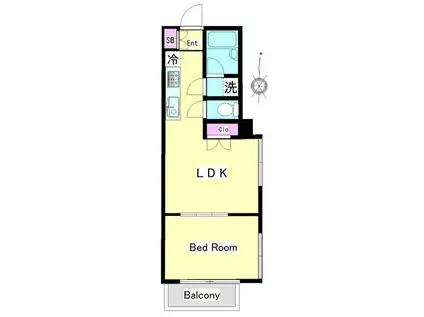 第2ラサハウス(1LDK/4階)の間取り写真