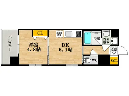 ふぁみーゆ夕陽ケ丘(1DK/2階)の間取り写真