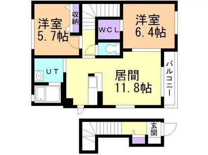 シャーメゾンルーチェ(2LDK/2階)の間取り写真