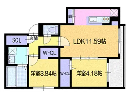 ラ・シュエットドルチェ(2LDK/1階)の間取り写真