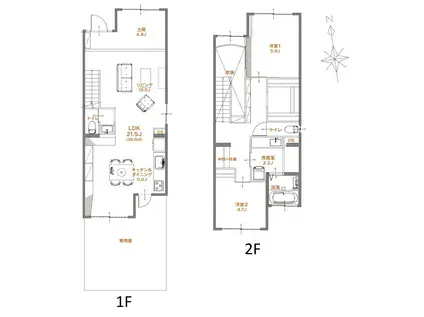 志井サンハイツ 4号棟(2LDK/1階)の間取り写真